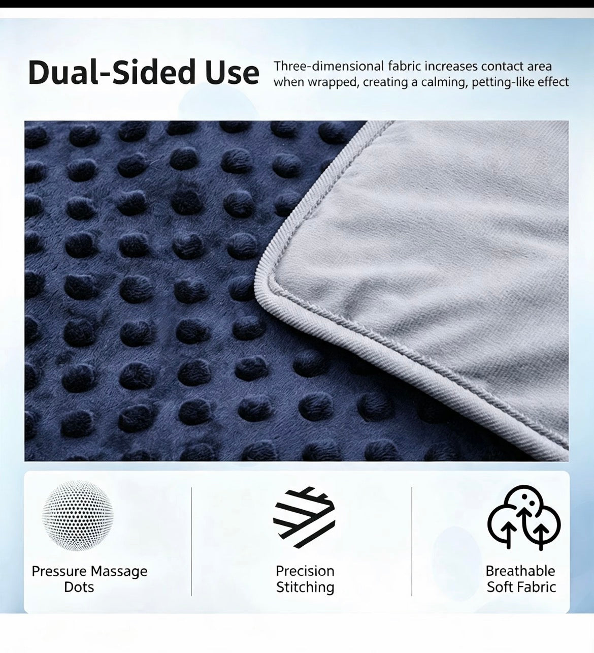Dual-sided Weighted Pet Calming Blanket textures with raised dots and smooth fabric