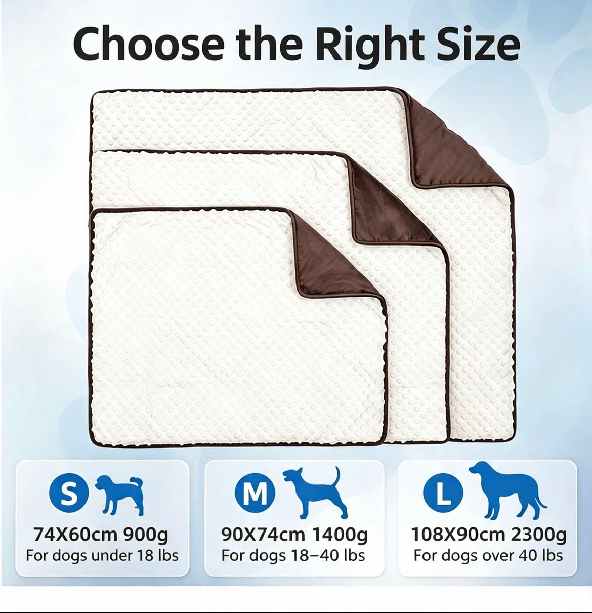Weighted Pet Calming Blanket size guide for small, medium, and large dogs