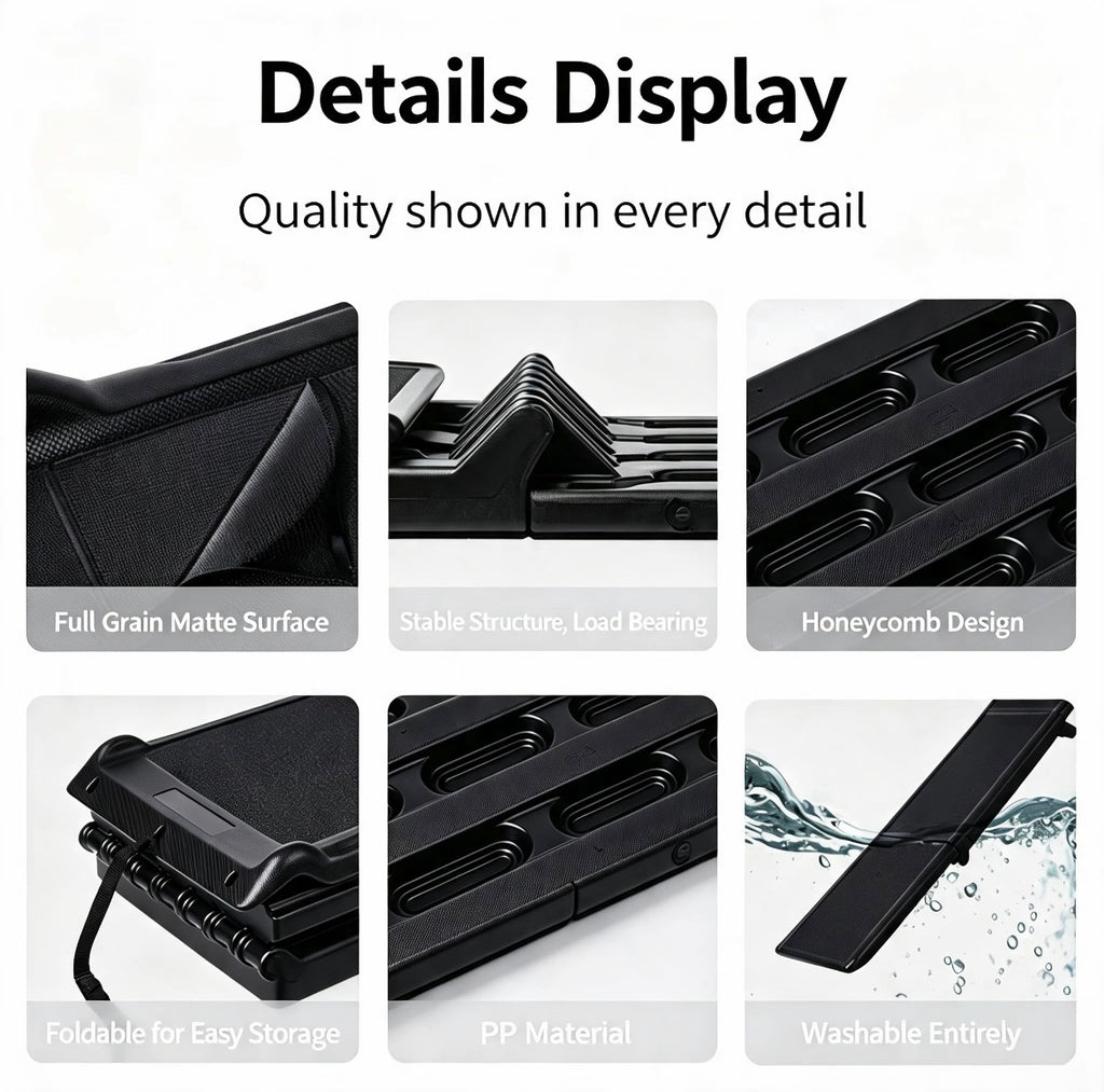 Folding Pet Car Ramp detail guide for grip surface, joints, material, and storage