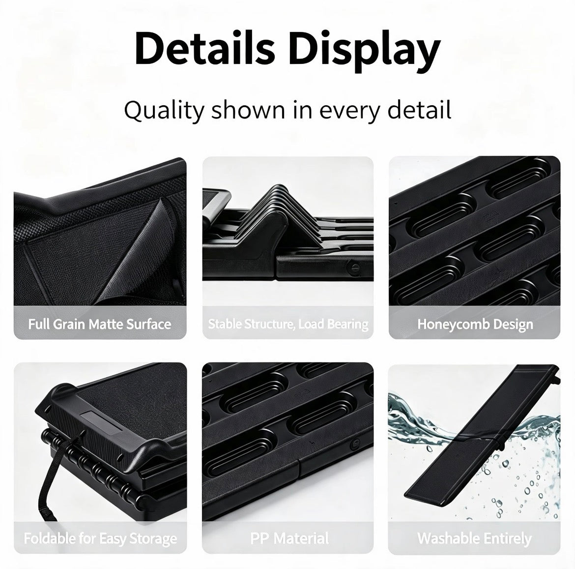 Folding Pet Car Ramp detail guide for grip surface, joints, material, and storage