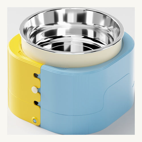 Yellow and blue Adjustable Slow Feeder Bowl with removable stainless steel bowl
