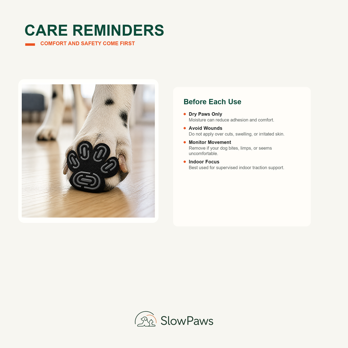 Dog Paw Traction Pads care guide for clean, dry paws and supervised wear