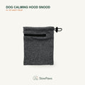 Folded gray Dog Calming Hood Snood with adjustable drawstring and toggle