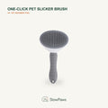 Gray One-Click Pet Slicker Brush with fine pins and textured handle