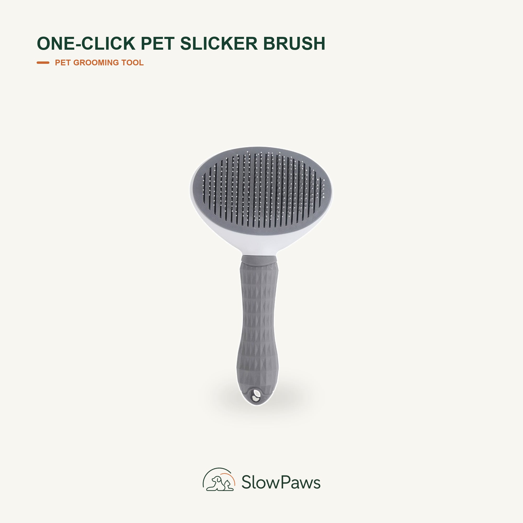 Gray One-Click Pet Slicker Brush with fine pins and textured handle