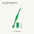 Green three-piece Pet Toothbrush Kit with dual-ended brush, finger brush, and case